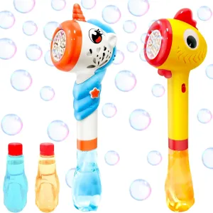2 Pack Lighted Easter Automatic Bubbles Wand Machine Toys for Toddler Kids Girls Gift Easter Basket Stuffers Essential, Unicorn Chicks Bubble Maker Blower with Music for Kids Boys Outdoor Party Favor