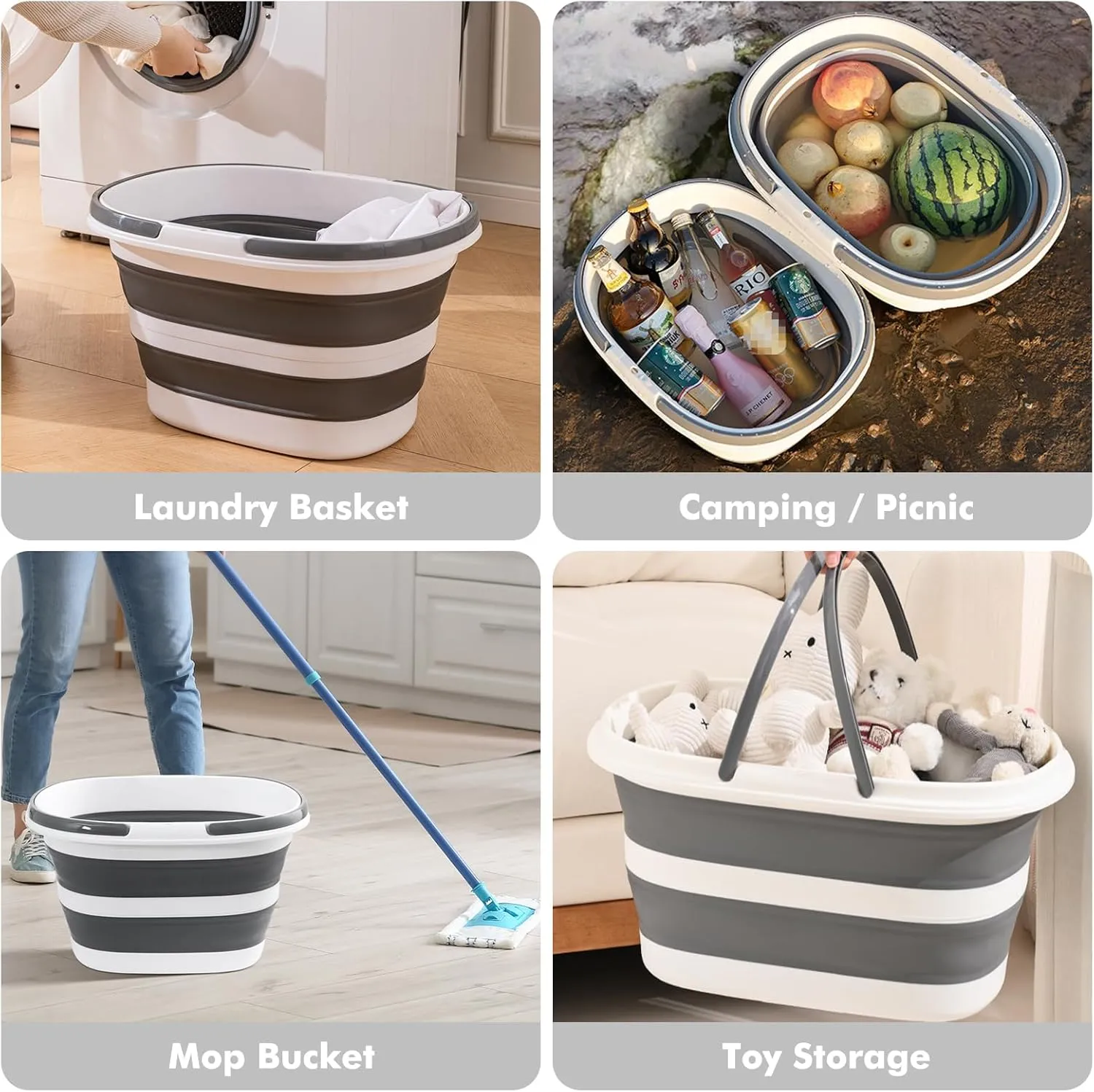 2 Packs Collapsible Mop Bucket with Handles 4.2 Gallon Foldable Tub for Cleaning Large Silicone Pop Up Buckets Portable Collapse Camping Car Wash Basket for Space-Saving Storage