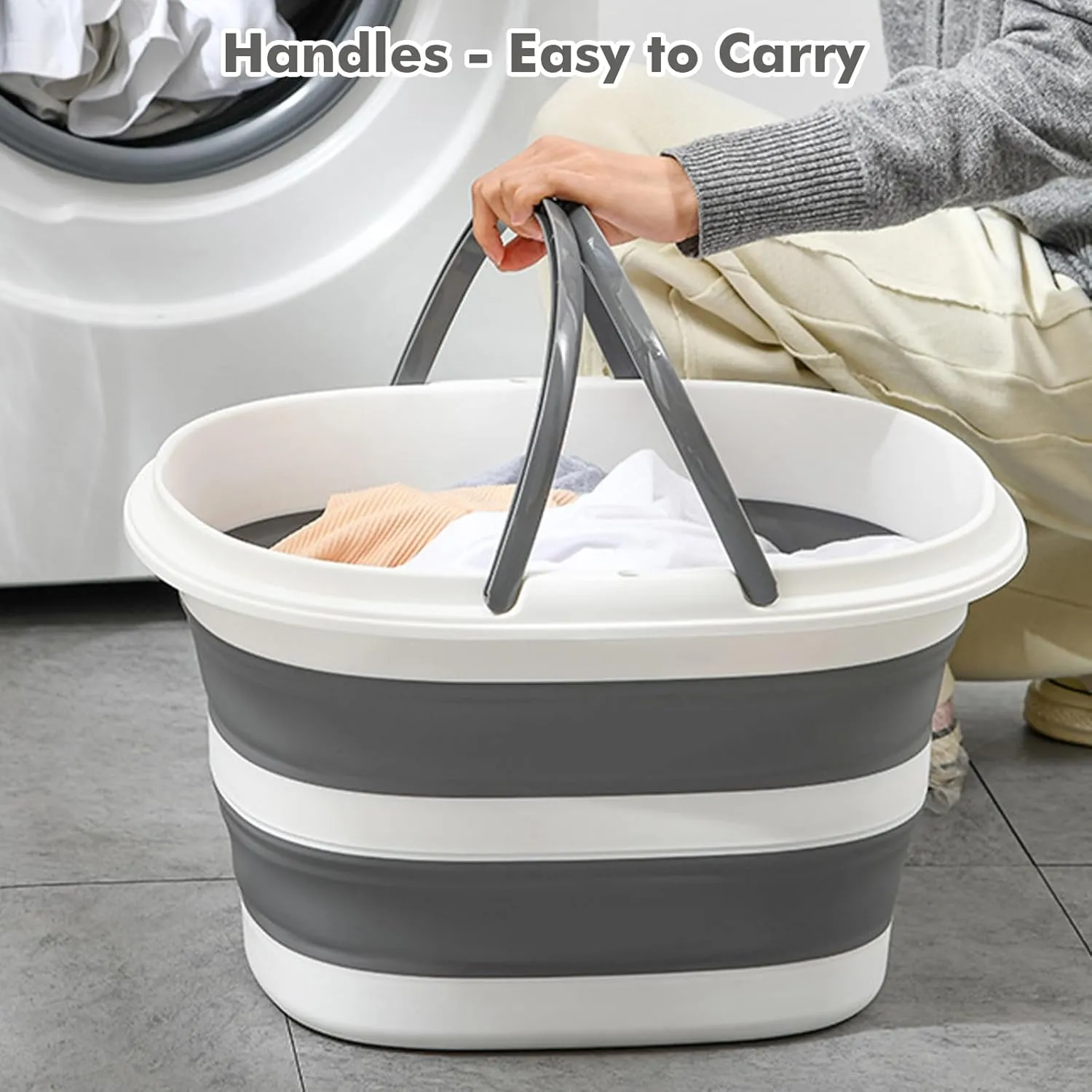 2 Packs Collapsible Mop Bucket with Handles 4.2 Gallon Foldable Tub for Cleaning Large Silicone Pop Up Buckets Portable Collapse Camping Car Wash Basket for Space-Saving Storage