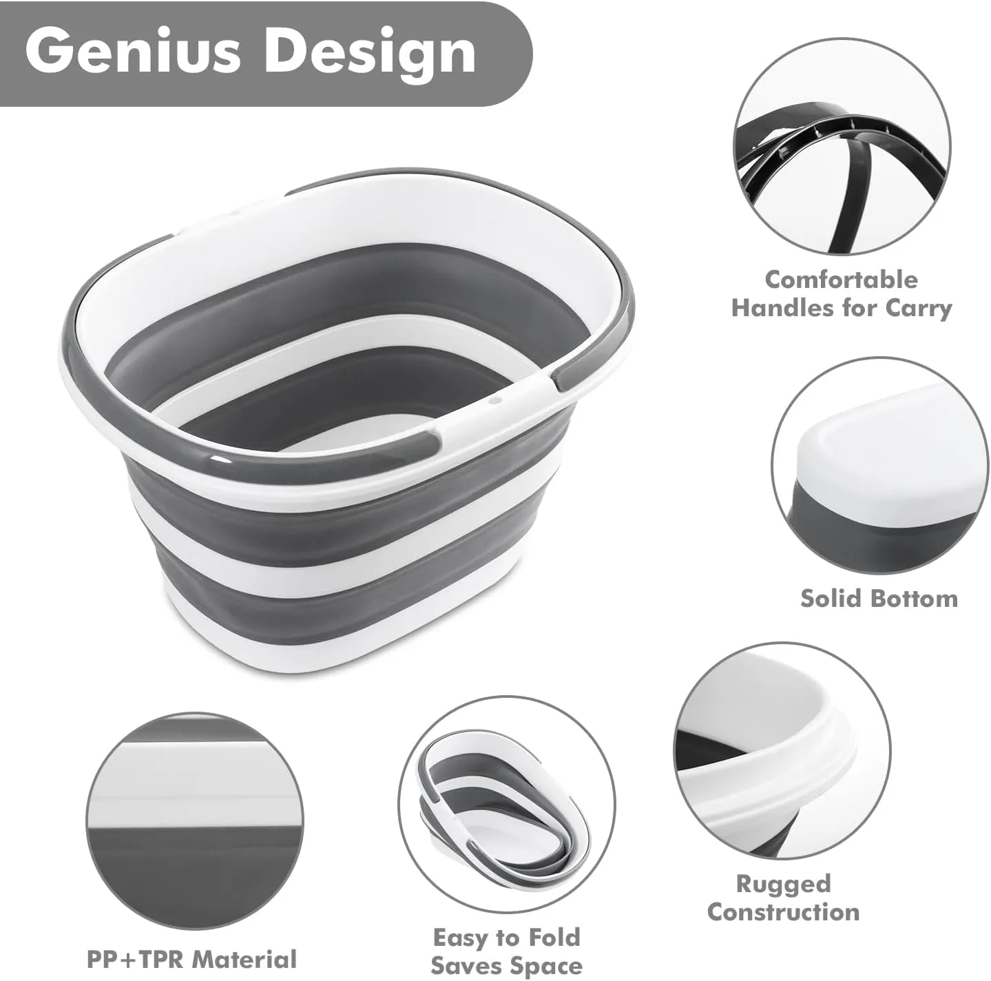 2 Packs Collapsible Mop Bucket with Handles 4.2 Gallon Foldable Tub for Cleaning Large Silicone Pop Up Buckets Portable Collapse Camping Car Wash Basket for Space-Saving Storage