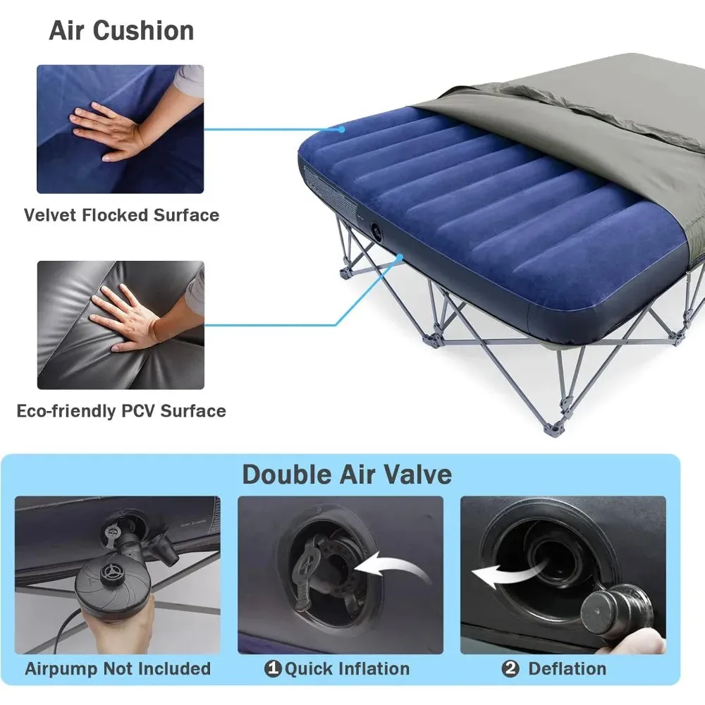 2-Person Camping Cot with Inflatable Air Mattress – Folding Bed Supports 500 lbs, Includes Carry Bag