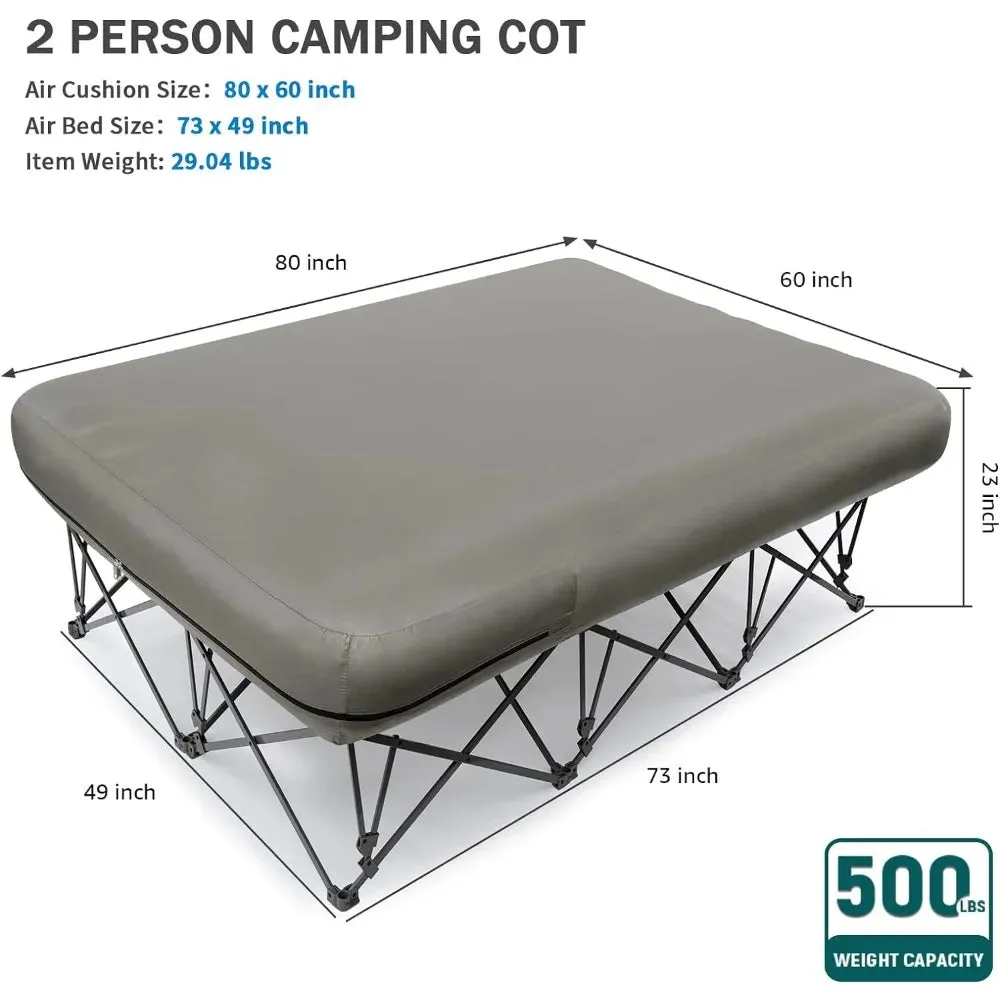 2-Person Camping Cot with Inflatable Air Mattress – Folding Bed Supports 500 lbs, Includes Carry Bag
