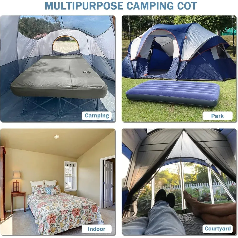 2-Person Camping Cot with Inflatable Air Mattress – Folding Bed Supports 500 lbs, Includes Carry Bag