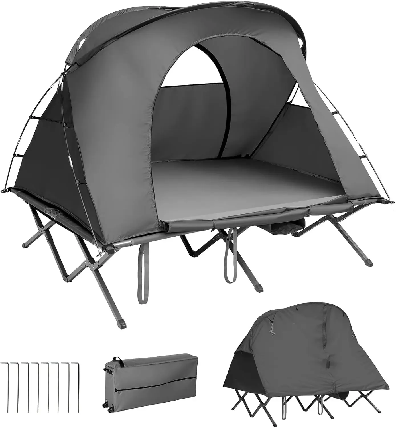 2-Person Tent with Self-Inflating Mattress, Elevated Frame, and Roller Carry Bag