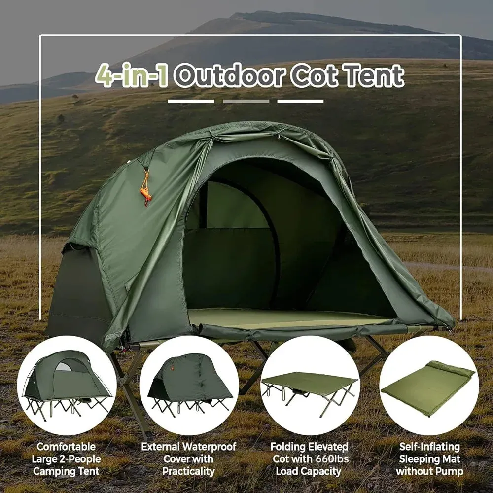 2-Person Tent with Self-Inflating Mattress, Elevated Frame, and Roller Carry Bag