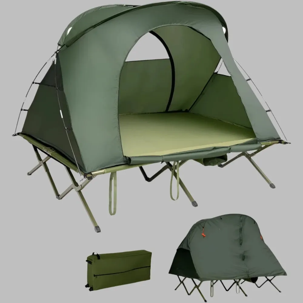 2-Person Tent with Self-Inflating Mattress, Elevated Frame, and Roller Carry Bag