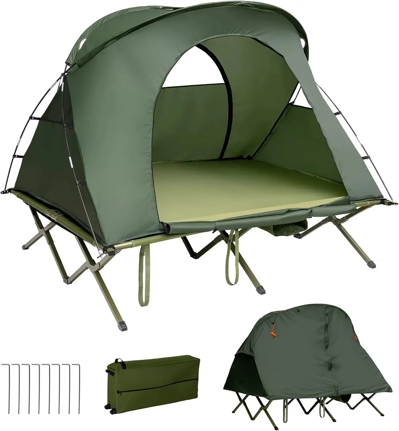 2-Person Tent with Self-Inflating Mattress, Elevated Frame, and Roller Carry Bag