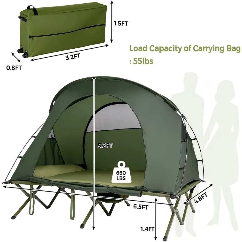 2-Person Tent with Self-Inflating Mattress, Elevated Frame, and Roller Carry Bag