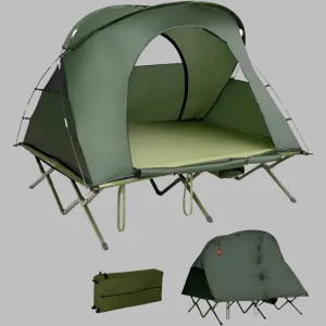 2-Person Tent with Self-Inflating Mattress, Elevated Frame, and Roller Carry Bag