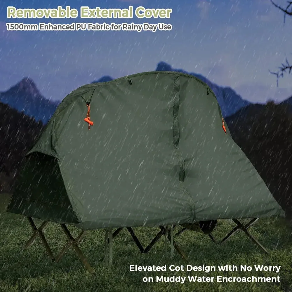 2-Person Tent with Self-Inflating Mattress, Elevated Frame, and Roller Carry Bag