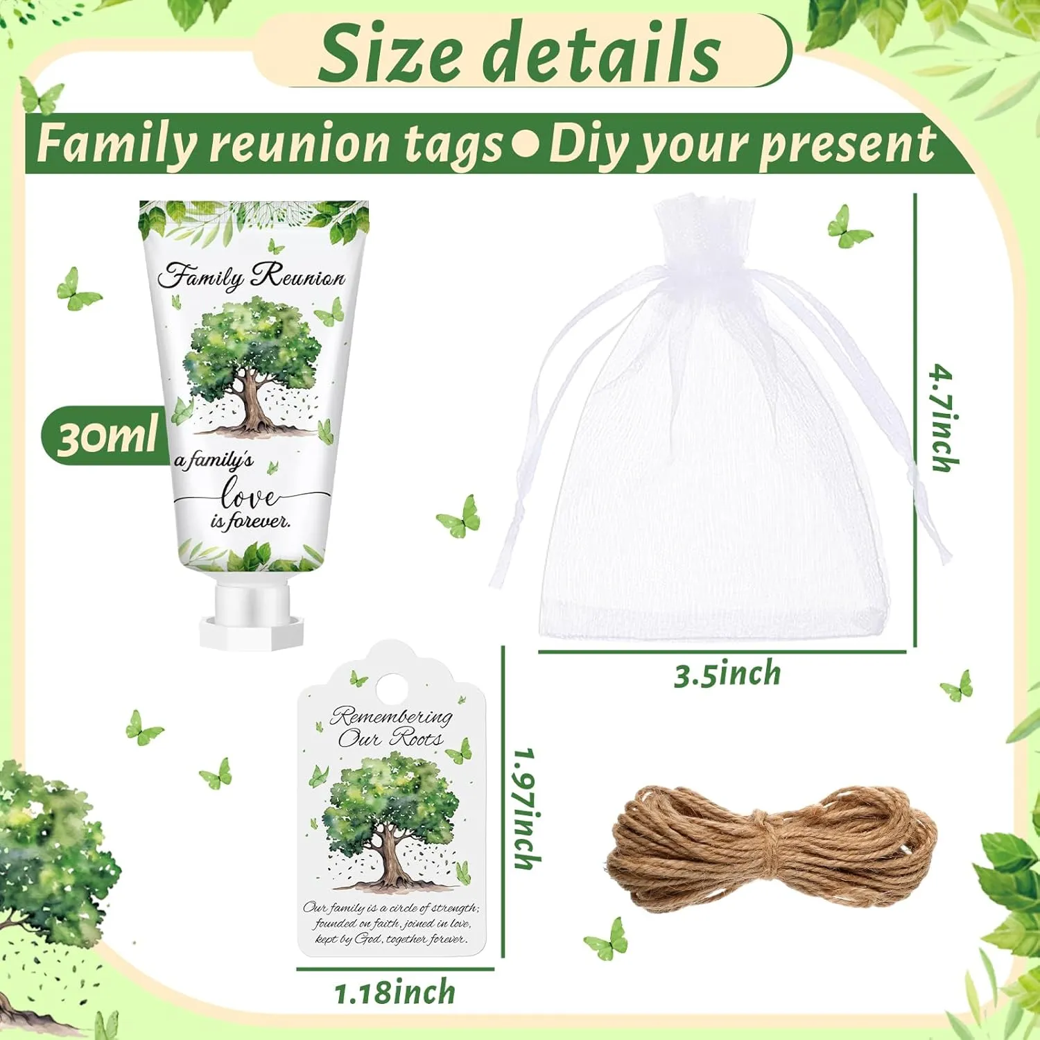 20 Sets Family Reunion Favors Hand Lotion Cream Gifts Bulk Family Reunion Game Decorations with Card Organza Bags for Table Centerpieces Party Decor