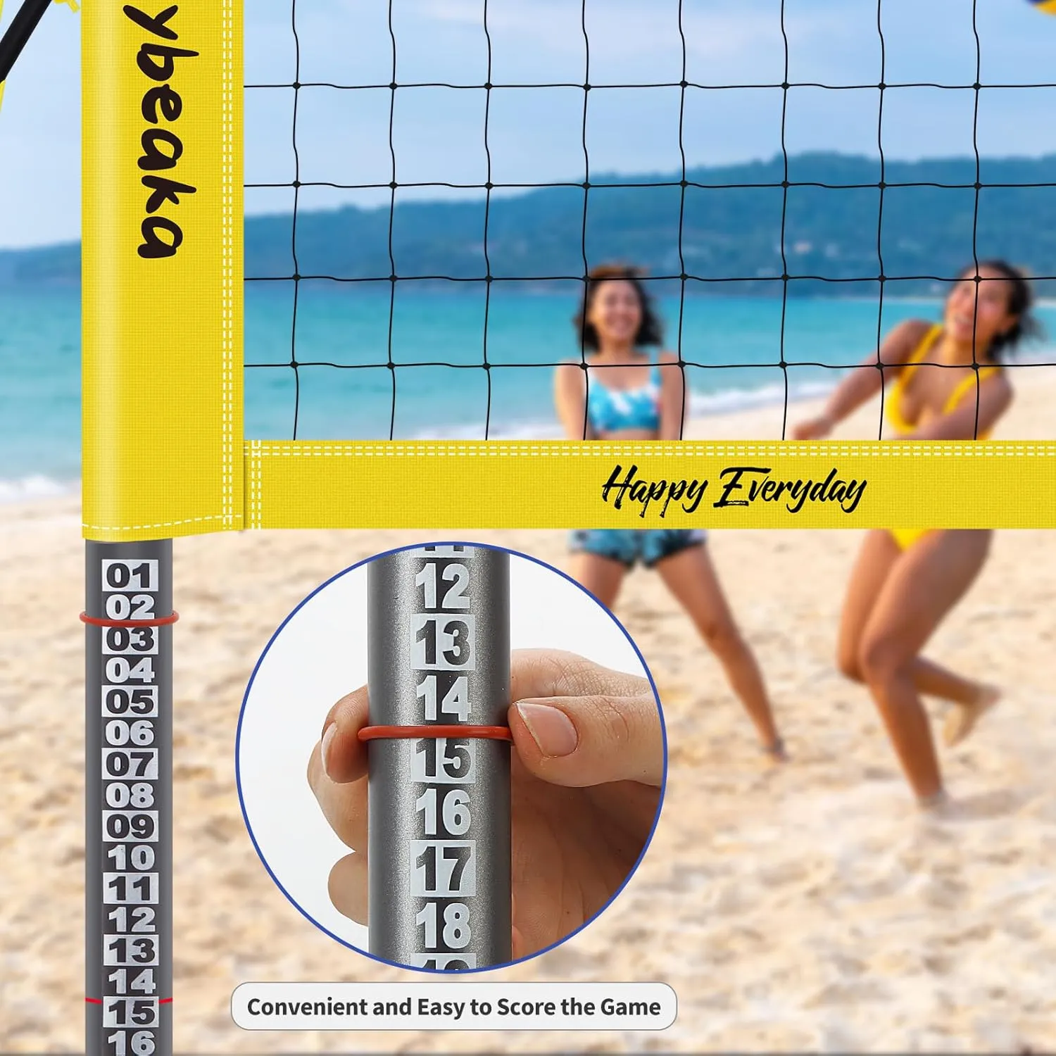 20ft Portable Volleyball Net Set for Backyard Beach, Outdoor Height Adjustable Volleyball Net System with Heavy Duty Poles, Durable Net, PU Volleyball & Pump, Carry Bag