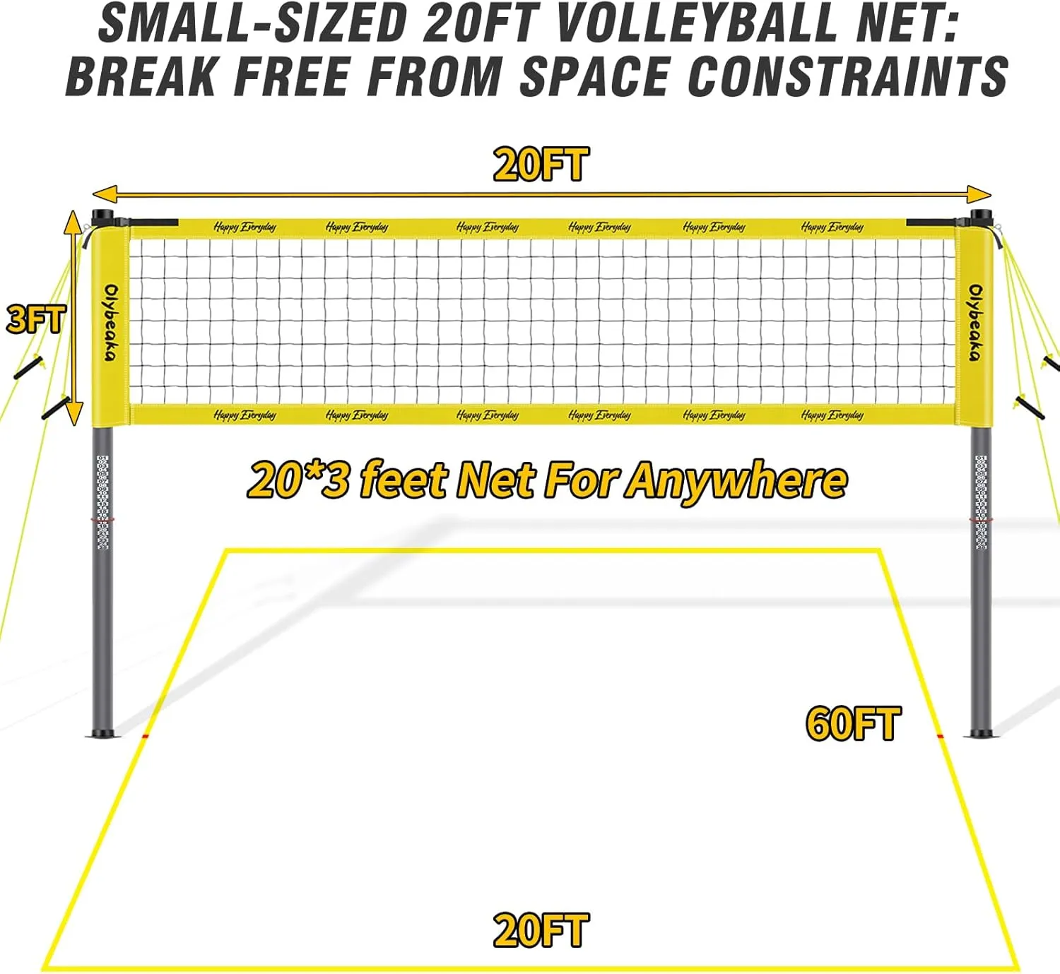 20ft Portable Volleyball Net Set for Backyard Beach, Outdoor Height Adjustable Volleyball Net System with Heavy Duty Poles, Durable Net, PU Volleyball & Pump, Carry Bag