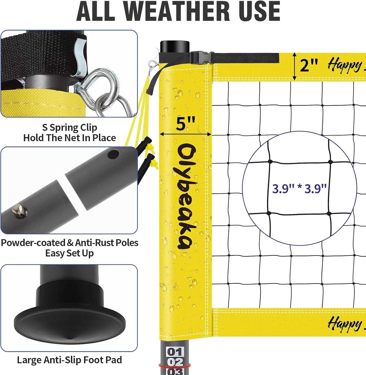 20ft Portable Volleyball Net Set for Backyard Beach, Outdoor Height Adjustable Volleyball Net System with Heavy Duty Poles, Durable Net, PU Volleyball & Pump, Carry Bag