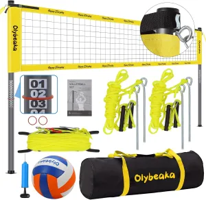 20ft Portable Volleyball Net Set for Backyard Beach, Outdoor Height Adjustable Volleyball Net System with Heavy Duty Poles, Durable Net, PU Volleyball & Pump, Carry Bag