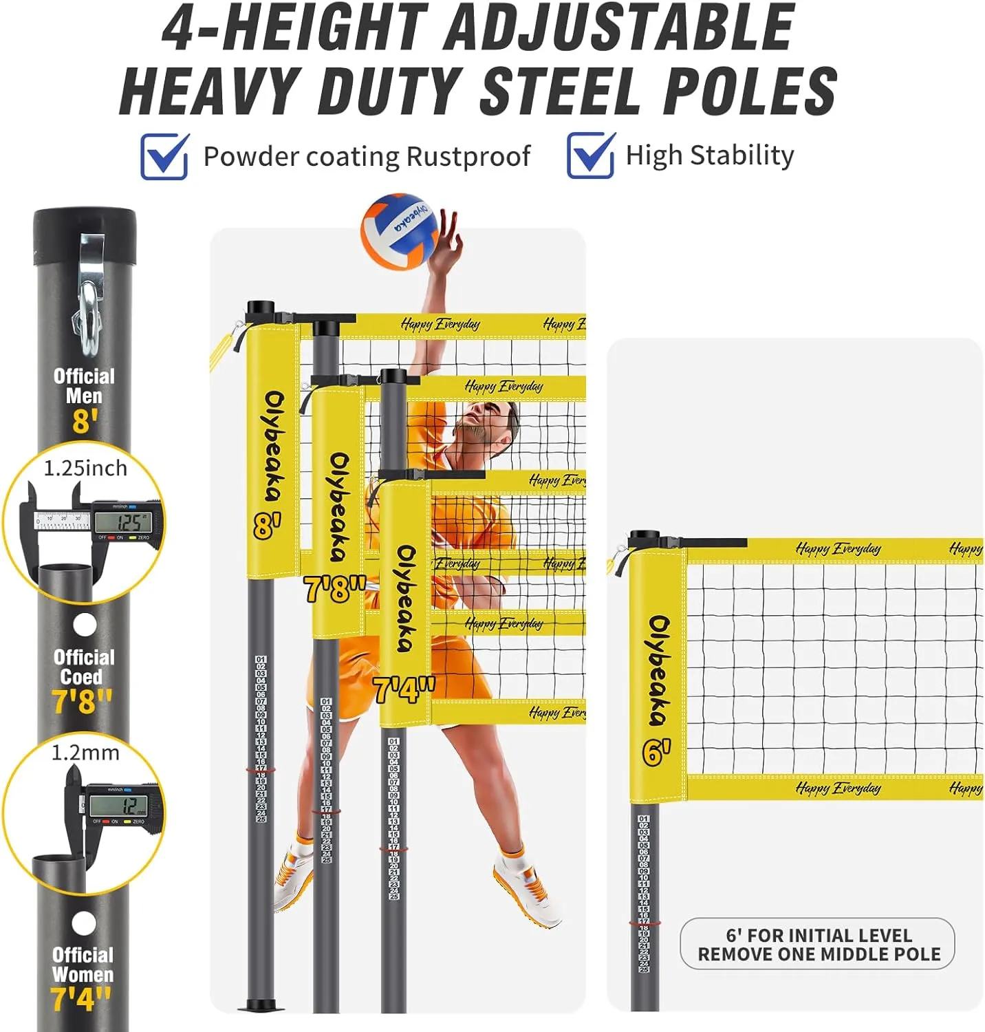 20ft Portable Volleyball Net Set for Backyard Beach, Outdoor Height Adjustable Volleyball Net System with Heavy Duty Poles, Durable Net, PU Volleyball & Pump, Carry Bag