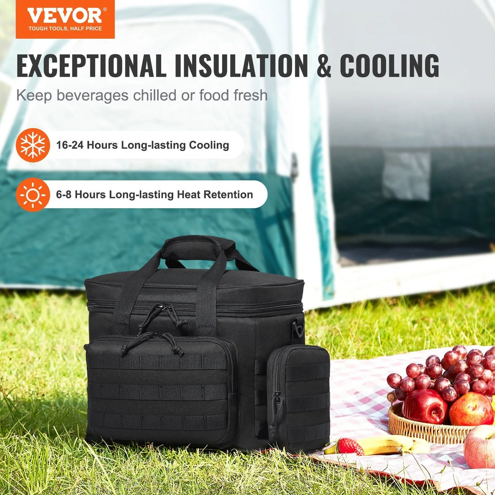 20L Insulated Lunch Bag with Molle Design and Multi-Pocket, 600D Cooler Lunch Box with Removable Storage Bags