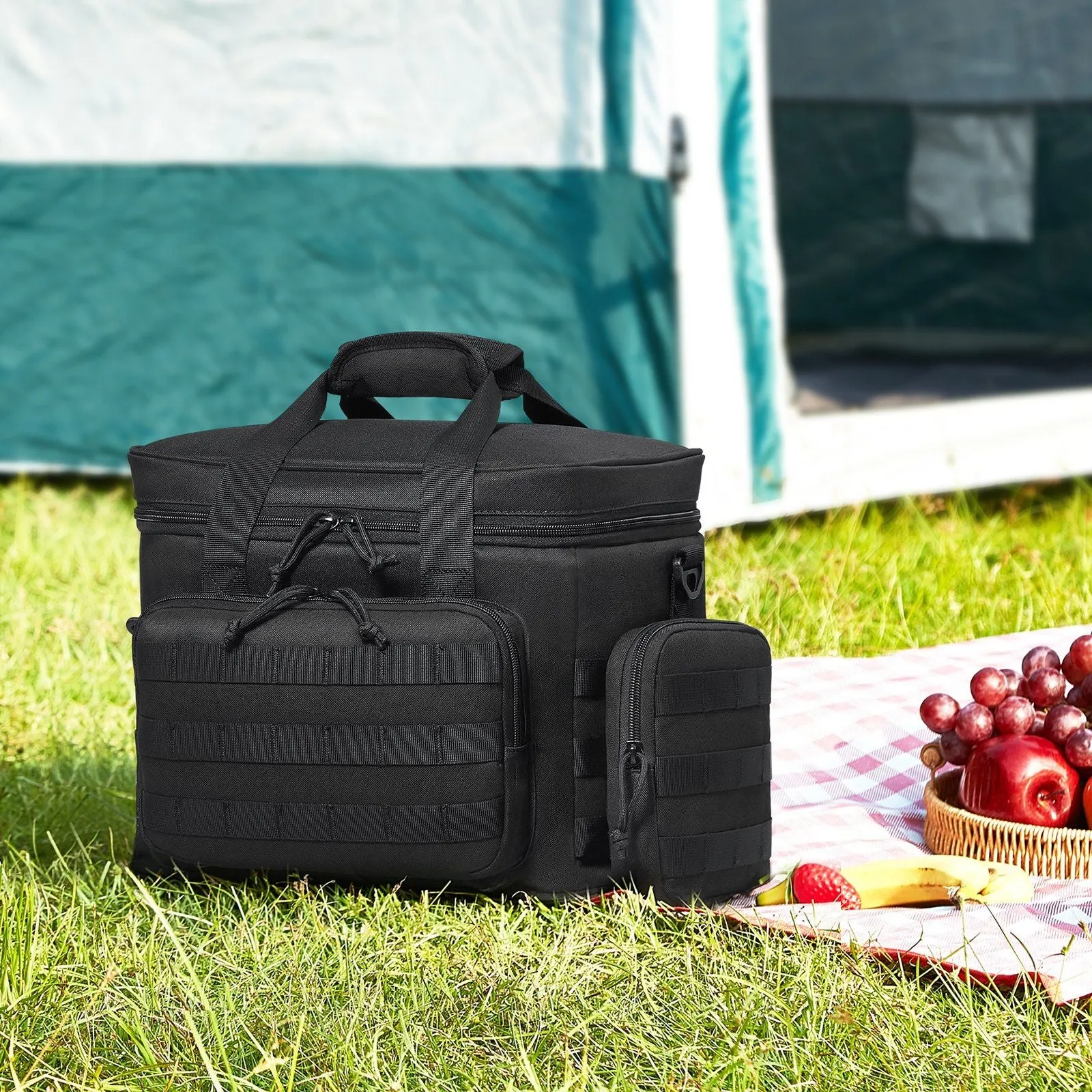 20L Insulated Lunch Bag with Molle Design and Multi-Pocket, 600D Cooler Lunch Box with Removable Storage Bags
