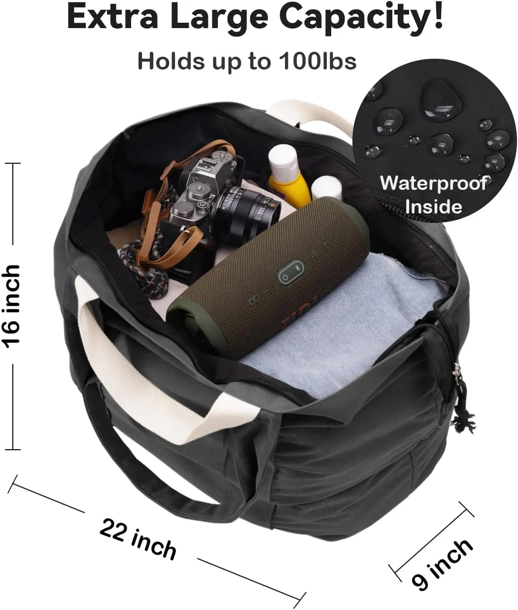 22'' 50L Large Canvas Bag, Extra Large Tote Bag for Women, Overnight Bags for Travel