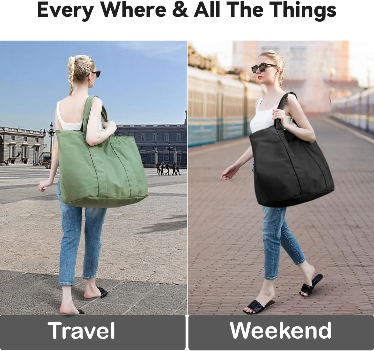 22'' 50L Large Canvas Bag, Extra Large Tote Bag for Women, Overnight Bags for Travel