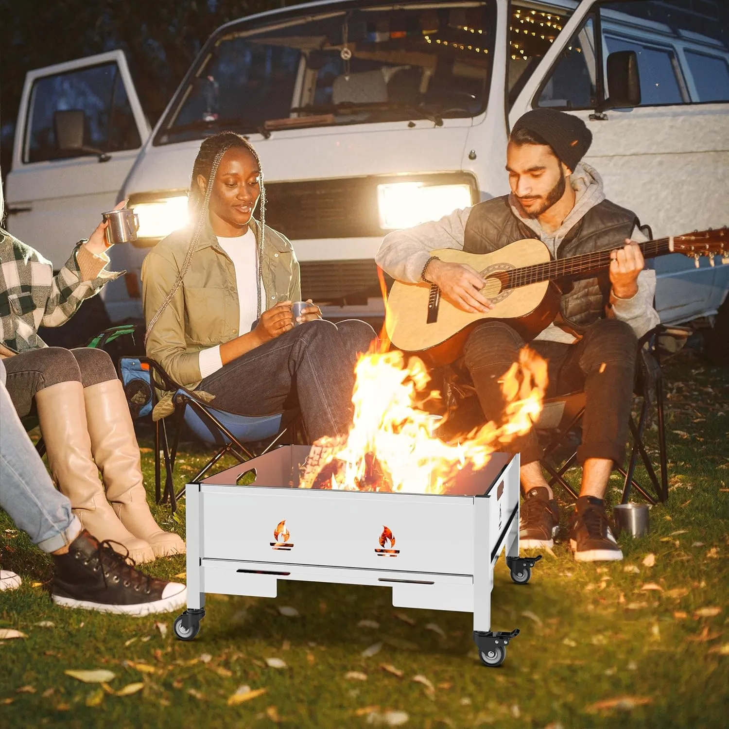 22 Inch Fire Pit with Wheels, Wood Burning Fire Pit for Outside with Waterproof Carry Bag, Heavy Duty Portable Outdoor Backyard Stainless Steel Firepit for Patio Bonfire Picnic BBQ Party Camping Beach