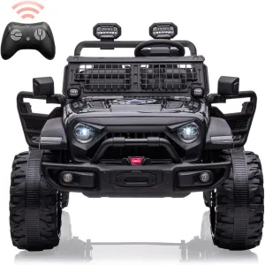 24V Kids Ride on 2 Seaters Electric Car with Remote Control, 2 * 120W Motors Battery Powered 20" Extra Large Seats 15.5" XL Wheels,LED Headlights, Front Storage, Bottle Holder, FM, Music for 3 ,Black