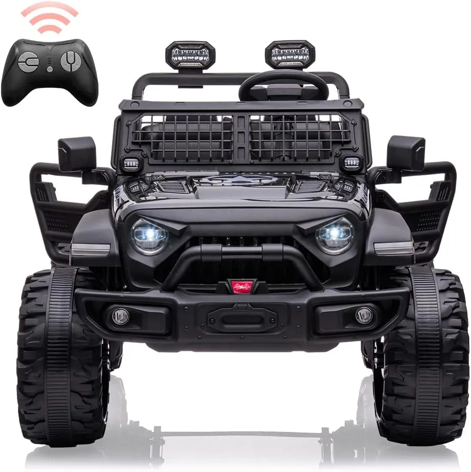 24V Kids Ride on 2 Seaters Electric Car with Remote Control, 2 * 120W Motors Battery Powered 20" Extra Large Seats 15.5" XL Wheels,LED Headlights, Front Storage, Bottle Holder, FM, Music for 3 ,Black