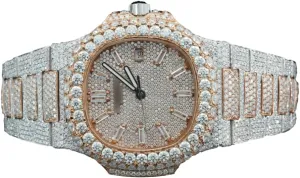 25 Carat Amazing Crafted Moissanite Round Cut Diamond Iced Out Sapphire Crystal Glass Automatic Self Wind Wrist Watch for Men