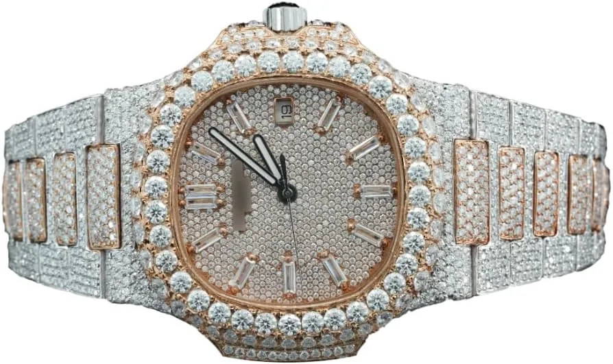 25 Carat Amazing Crafted Moissanite Round Cut Diamond Iced Out Sapphire Crystal Glass Automatic Self Wind Wrist Watch for Men