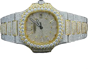 25 Carat Amazing Crafted Moissanite Round Cut Diamond Iced Out Sapphire Crystal Glass Automatic Self Wind Wrist Watch for Men