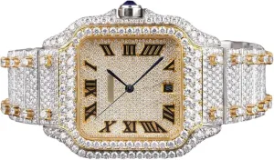25 Carat Round Shape Diamond Hip Hop Style Fabulous Iced Out Roman Number Moissanite Watch for Men