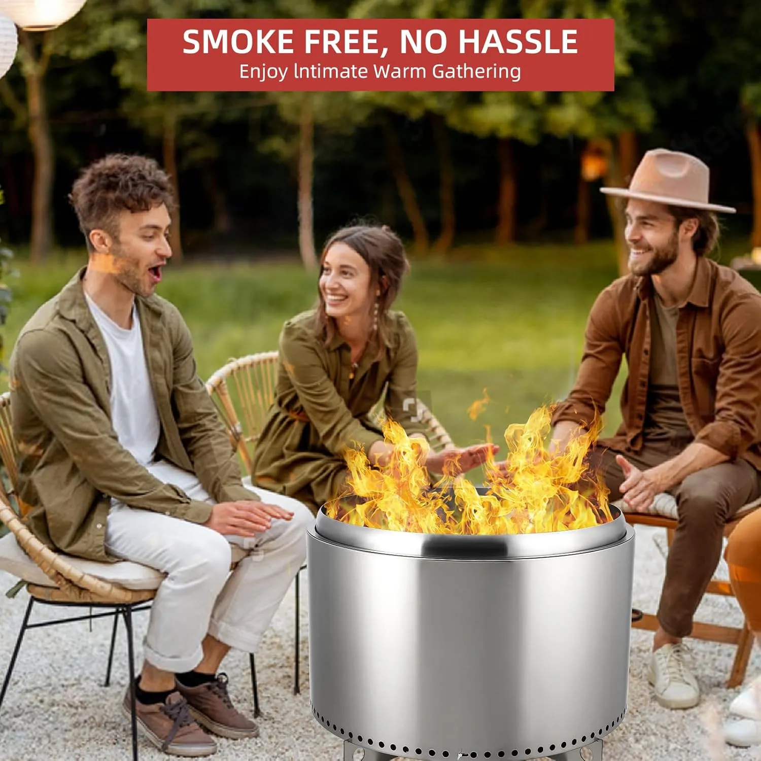 27 Inch Smokeless Fire Pit, Portable Outdoor Fire Pit with Removable Stand and Ash Pan, Perfect for 4-6 People Bonfire, Camping, Picnic, Family Gatherings for Garden