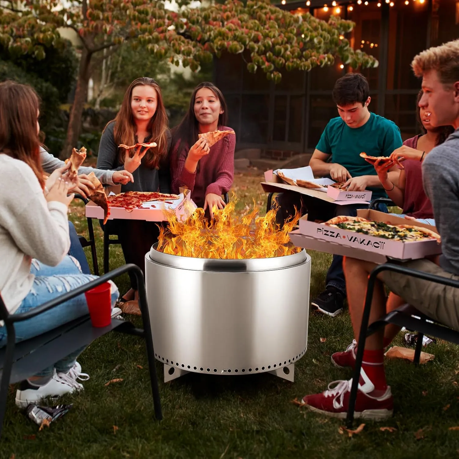 27 Inch Smokeless Fire Pit, Portable Outdoor Fire Pit with Removable Stand and Ash Pan, Perfect for 4-6 People Bonfire, Camping, Picnic, Family Gatherings for Garden