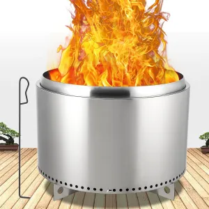 27 Inch Stainless Steel Smokeless Outdoor Fire Pit, Burning Wood, Particles,Coal, Removable Stand and Ash Pan, Perfect for Bonfire, Camping, Picnic, Family Gatherings for Garden