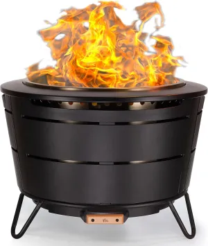 27.5-Inch Smokeless Reunion Fire Pit, Large Outdoor Fire Pit for Gatherings, Wood Burning with Removable Ash Pan & Weather-Resistant Cover, Modern Black Design – Perfect for Patio & Backyard