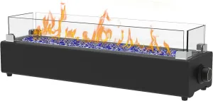 28-inch Table Top Propane Fire Pit, 40,000 BTU Tabletop Firepit for Patio, Outdoor Portable Fireplace Rectangular Fire Bowl w/Wind Glass Shield, Glass Rocks - Black