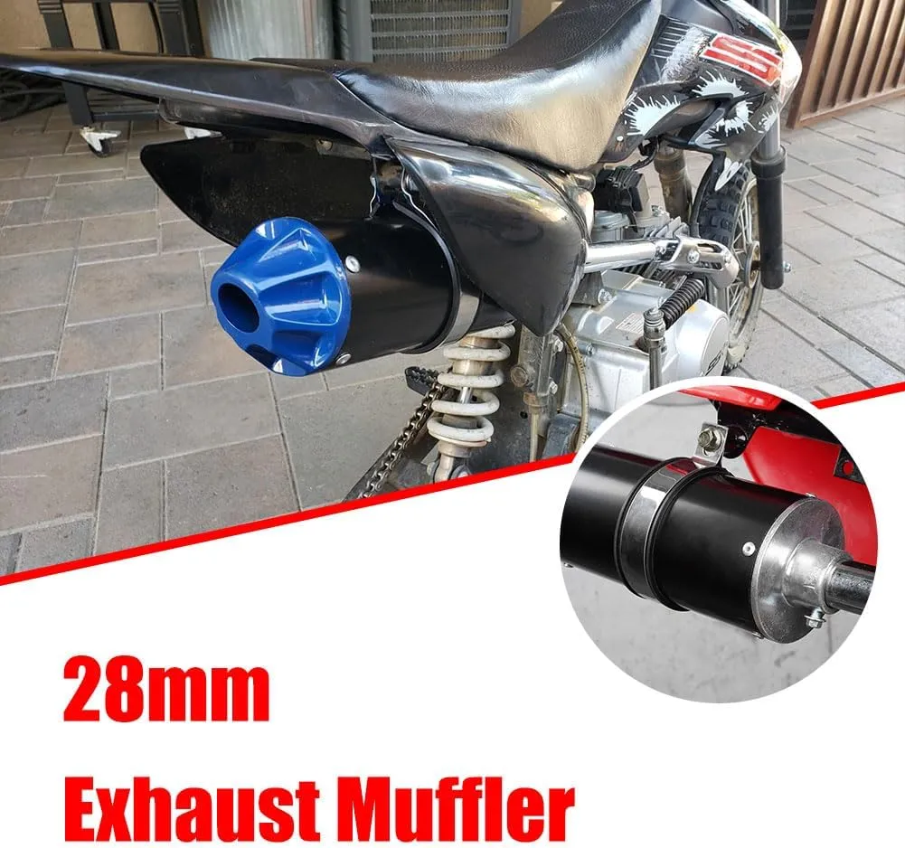 28mm 1.1" Exhaust Muffler Silencer Motorcycle Pipe for 50cc 70cc 90cc 110cc 125cc CRF50 XR50 KLX Coolster SSR Thumpstar TTR YCF Lifan Apollo Chinese Pit Trail Dirt Bike Mini Bike Motocross Parts Blue