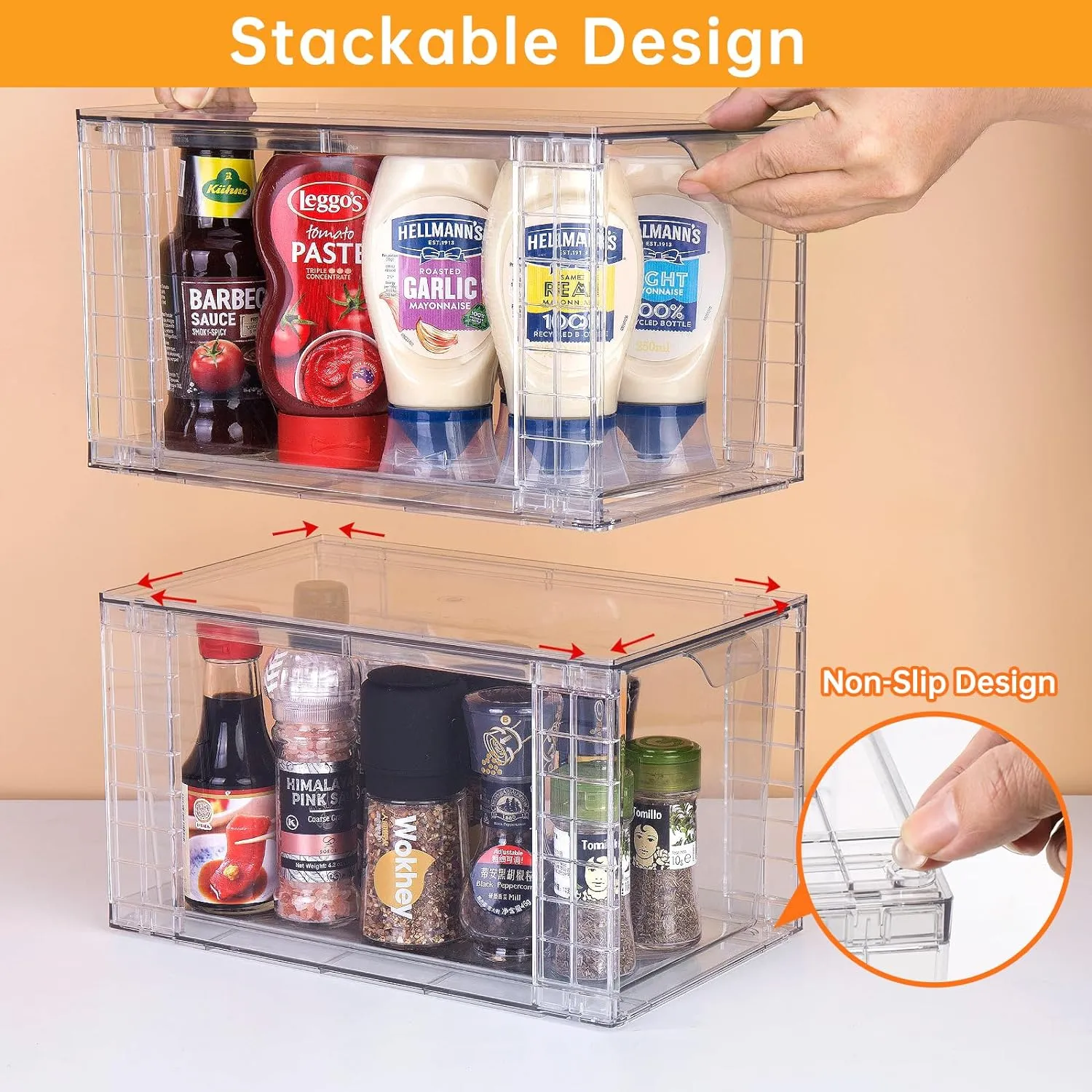 2Pack Large Stackable Storage Drawers,Clear Acrylic Organizers with Handle,Easily Assemble for Kitchen Undersink,Bathroom,Cabinet,Makeup,Closet,Medicine,Pantry Organization Bins