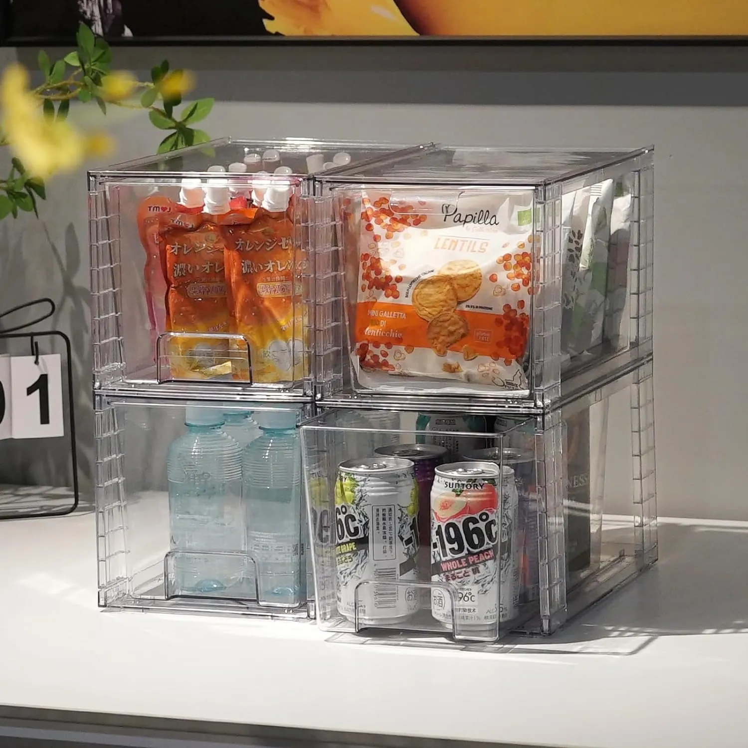 2Pack Large Stackable Storage Drawers,Clear Acrylic Organizers with Handle,Easily Assemble for Kitchen Undersink,Bathroom,Cabinet,Makeup,Closet,Medicine,Pantry Organization Bins
