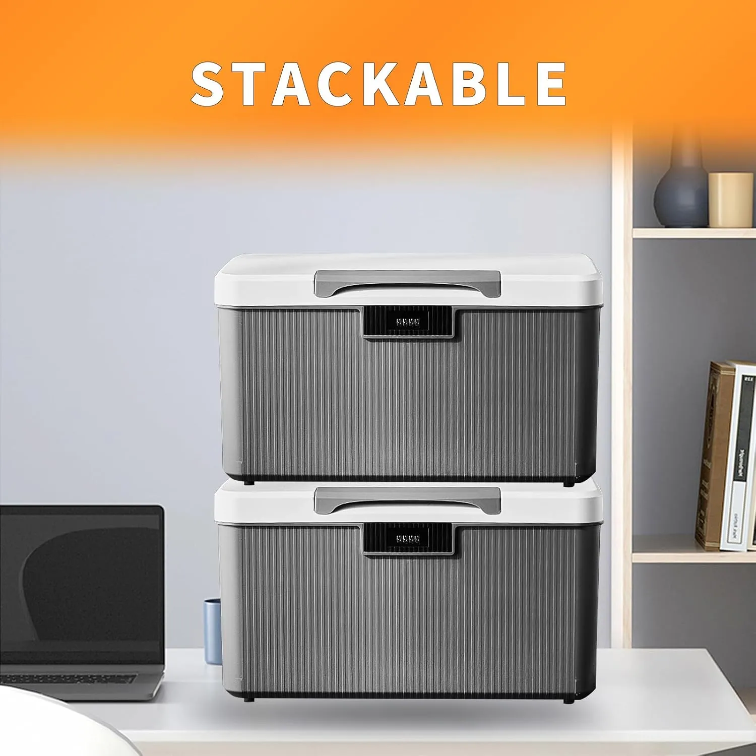2Pcs Lockable Storage Container Bin, 10 Gallon   2.3 Gallon Capacity Organizer Box with Combination Lock, Heavy Duty Plastic Trunk, Usable As Item Organizer Or Office File Storage(Gray)