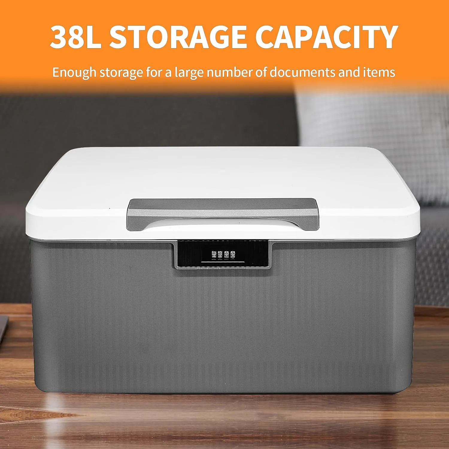 2Pcs Lockable Storage Container Bin, 10 Gallon   2.3 Gallon Capacity Organizer Box with Combination Lock, Heavy Duty Plastic Trunk, Usable As Item Organizer Or Office File Storage(Gray)
