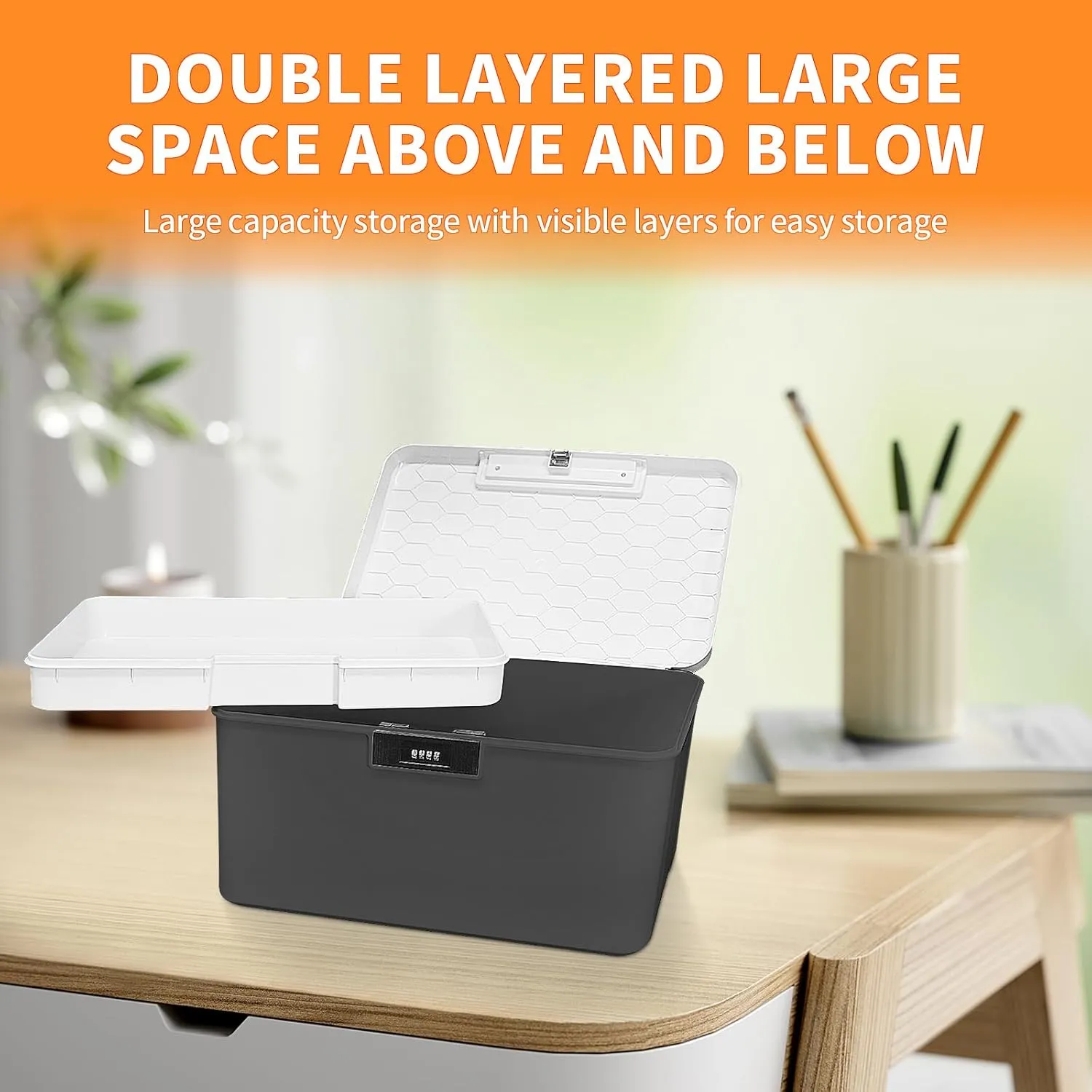 2Pcs Lockable Storage Container Bin, 10 Gallon   2.3 Gallon Capacity Organizer Box with Combination Lock, Heavy Duty Plastic Trunk, Usable As Item Organizer Or Office File Storage(Gray)