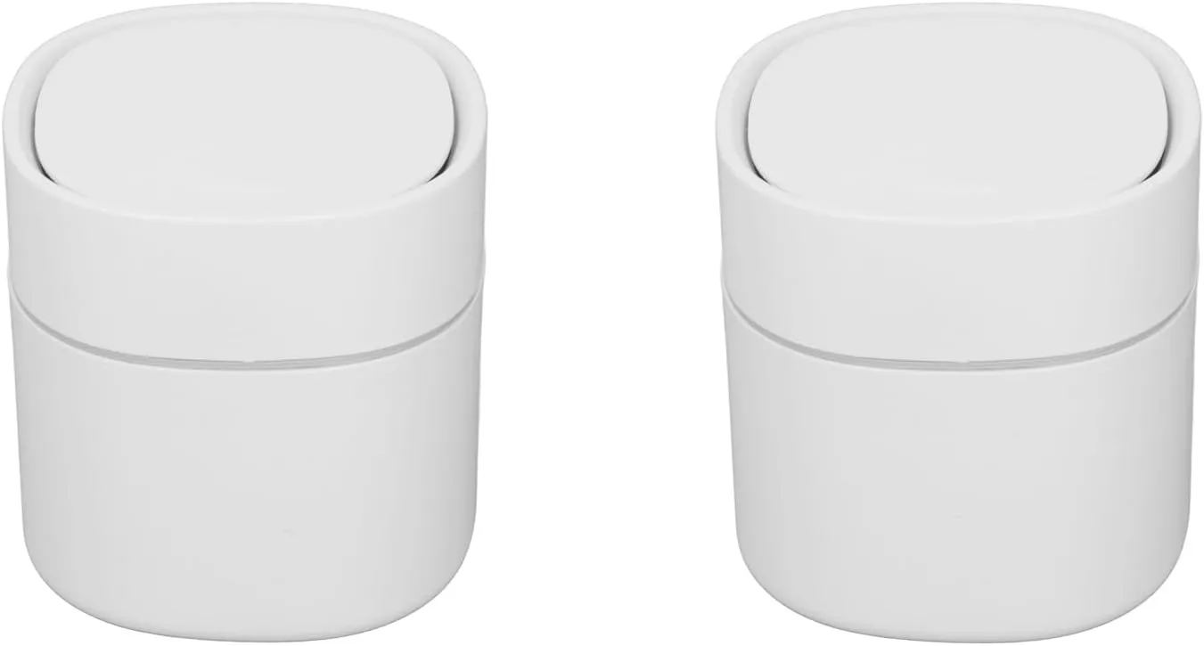 2Pcs Mini Trash Can Countertop Trash Can Small Garbage Can Mini Desktop Trash Can Debris Storage Clearing Can with Lid for Coffee Table Dressing Table Desktop Countertop