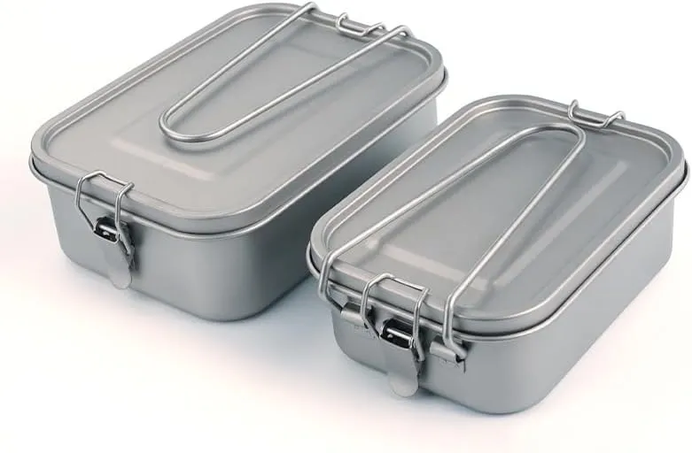 2PCS Pure Titanium Lunch Box, Square Portable Sealed Bento Box Suitable for Outdoor Camping(800ml)