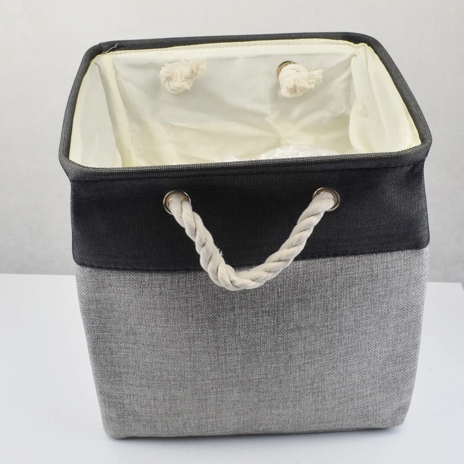 3-Pack Storage Baskets, Fabric Shelf Bins Cubes - 12x12x12 inch, Grey Black NEW