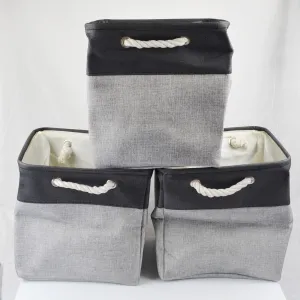 3-Pack Storage Baskets, Fabric Shelf Bins Cubes - 12x12x12 inch, Grey Black NEW