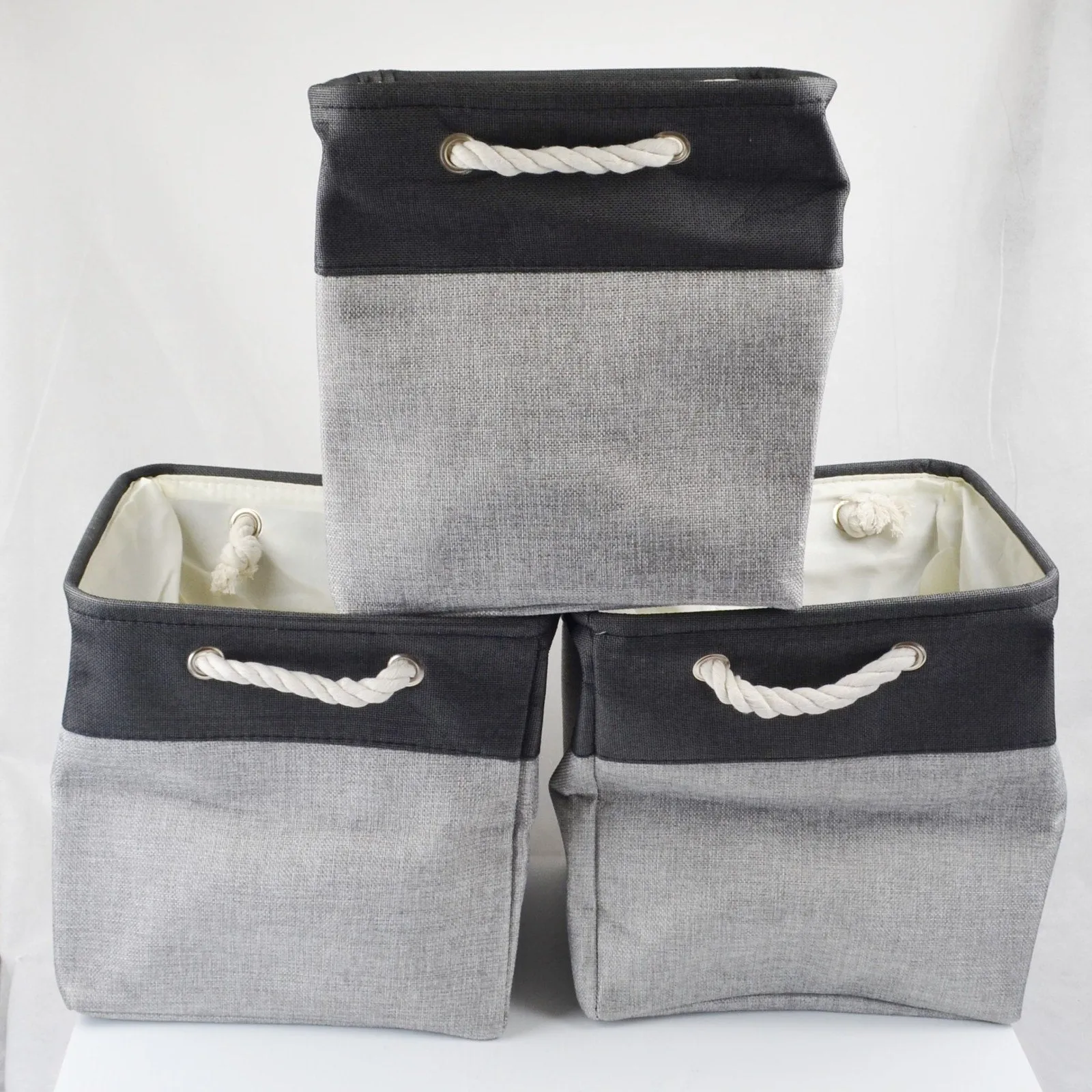 3-Pack Storage Baskets, Fabric Shelf Bins Cubes - 12x12x12 inch, Grey Black NEW