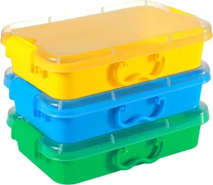 3 Pack,Empty Sensory Bin,13.5 Inch Storage Container,Portable Plastic Storage Bins, Stackable Play Tray for toys,arts,crafts and sand.
