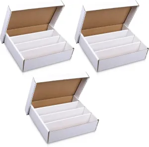 3 Pieces Premium 3200 Count Storage Box 4 Row Monster - 200 Pound Test Strength - Trading Card Cardboard Box For Football, Basketball, Baseball & Gaming Cards - 3 Boxes - MADE IN THE USA