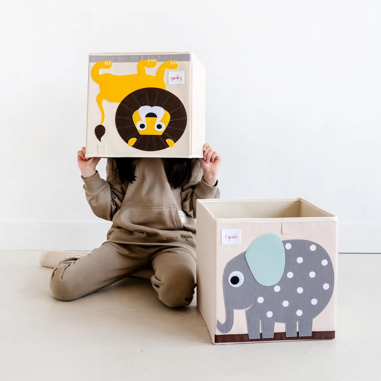 3 Sprouts Toy Storage Organizer: Toy Box Cube Organizer for Playroom, Nursery - Foldable Storage Bin - Elephant